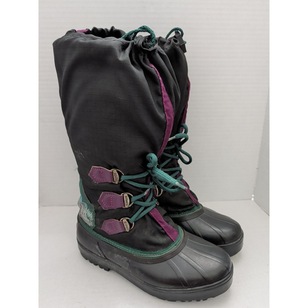 Vtg Sorel Freestyle Snow Winter Boots Black Purple Green Lined US Women 7